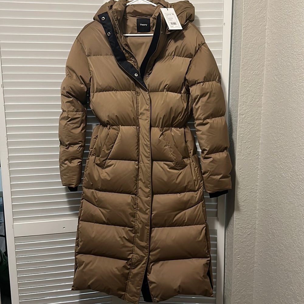 Theory golden beige City Poly puffer coat size small petite NWT